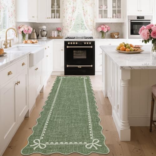 GarveeHome Scalloped Hallway Runner Rug 2.5x8 Non Slip Bedroom Rugs, Green - color: Green, size: 2'6" x 8' (Rectangular)