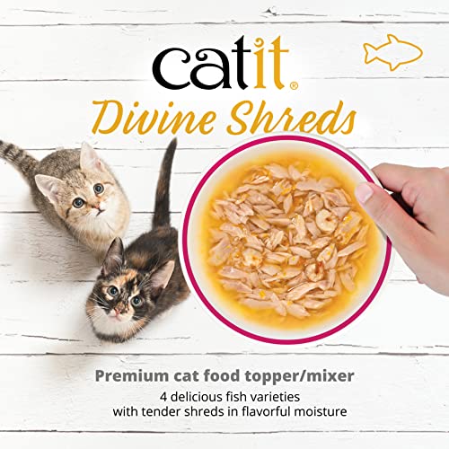 Catit Divine Shreds Premium Cat Food Topper, Tuna with Shrimp & Pumpkin (Pack of 4) - size: 1 Count (Pack of 4)