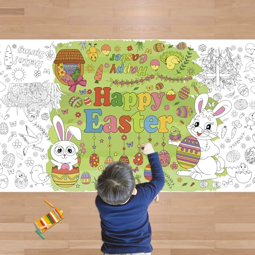 OHOME Easter Giant Coloring Poster/Tablecloth - Easter Crafts for Kids - 30 x 72 Inches Jumbo Coloring Banner - Games Gifts Toys for Basket,Activities Treats Party Decorations - style: Easter