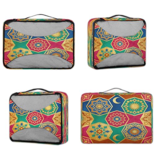 Islamic floral decoration Travel packaging box 4 sets - 4 sizes of durable luggage storage boxes,comprehensive packaging boxes for toiletries,underwear,shoes,and travel essentials