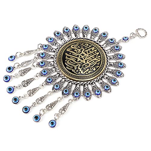 Islamic Turkish Blue Evil Eye Pendant, Muslim Amulet Blessing Wall Hanging Pendant, Good Luck Bringing Home Car Decor Protector for Women Sterling Silver Jewelry