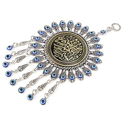 Islamic Turkish Blue Evil Eye Pendant, Muslim Amulet Blessing Wall Hanging Pendant, Good Luck Bringing Home Car Decor Protector for Women Sterling Silver Jewelry