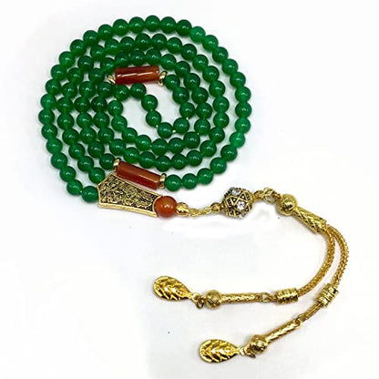 Special Prayer Beads Series -99 beads- Tesbih Tasbih Tasbeeh Misbaha Masbaha Subha Sebha Sibha (GREEN JADE NATURAL STONE & GOLD TASSEL -6 mm 99 small beads-) - color: GREEN JADE NATURAL STONE & GOLD TASSEL -6 mm 99 small beads-