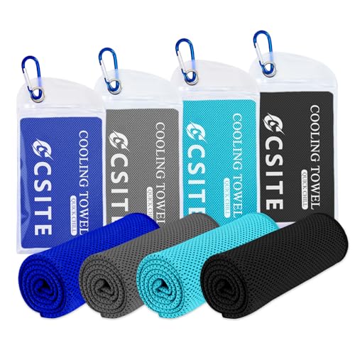 CSITE 4 Pack Cooling Towels (47"x12") for Neck and Face, Ice Towel for Hot Weather, Soft Breathable Chilly Gym Towels, Microfiber Towel for Work Out, Yoga, Running, Camping & More Activities - color: Dark Blue/Dark Gray/Lake Blue/Black