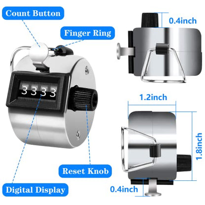 PETKNOWS 5Pcs Handheld Tally Clicker Counter 4 Digital Number for Sports | School Event Golf Sports Office Stadium, 4 Digital Number Clicker, 5 Pcs Handheld Counter Bulk - color: Silver