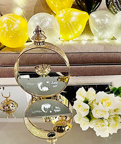 Eid Mubarak Hanging Lantern Islamic Metal Lamp Islamic Lamp, Ramadan Mubarak LED Light, Eid ul Fitr Hanging Lantern Glass and Metal Lantern for Home, Offices, Eid Gifts 14"X10" (Crescent) - color: Crescent