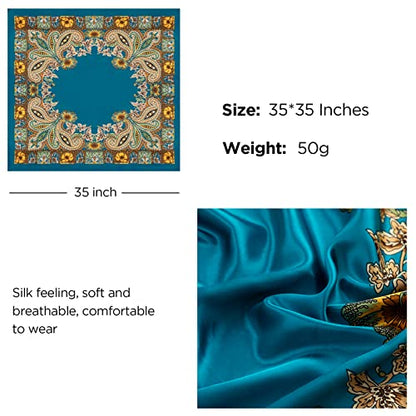 HBselect 4PCS Head Scarf for Women 35” Silk Feel Hair Scarf - color: Black, Camel, Beige, Blue
