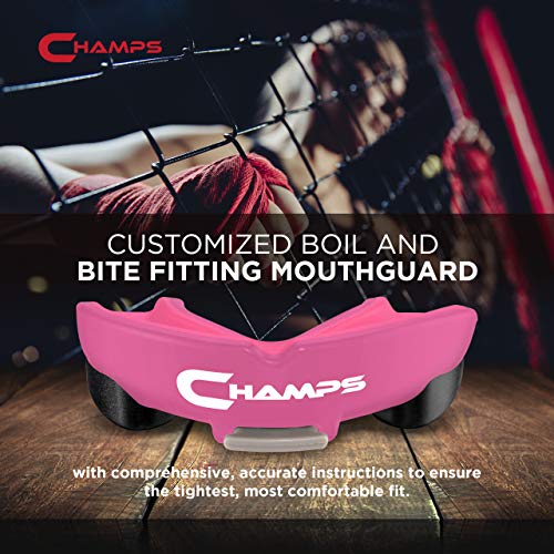 Champs MMA Breathable Mouth Guard for Boxing, MMA, Jiu Jitsu, Muay Thai, Wrestling & Combat Sports – Easy Fit, Boil & Bite Design Mouthpiece – Durable Boxing Mouthguard for Men & Adults, Case Included - color: Pink