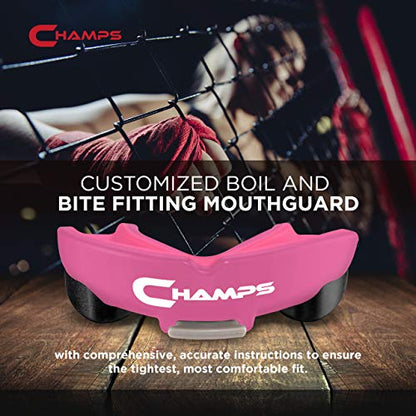 Champs MMA Breathable Mouth Guard for Boxing, MMA, Jiu Jitsu, Muay Thai, Wrestling & Combat Sports – Easy Fit, Boil & Bite Design Mouthpiece – Durable Boxing Mouthguard for Men & Adults, Case Included - color: Pink
