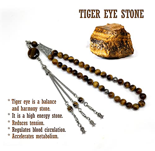 Design -Tiger Eye Stone Series Worry Beads - Prayer Beads (8 mm-33 Beads) Tesbih-Tasbih-Tasbeeh-Misbaha-Masbaha-Subha-Sebha-Sibha-Rosary (Gentle Men Model, 8mm 33 Beads) - color: Gentle Men Model, 8mm 33 beads