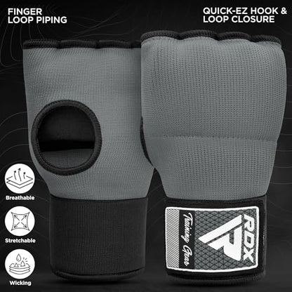RDX Gel Boxing Hand Wraps Inner Gloves Men Women, Quick 100cm Long Wrist Straps, Elasticated Padded Fist Under Mitts Protection, Muay Thai MMA Kickboxing Martial Arts - color: Grey, size: X-Large