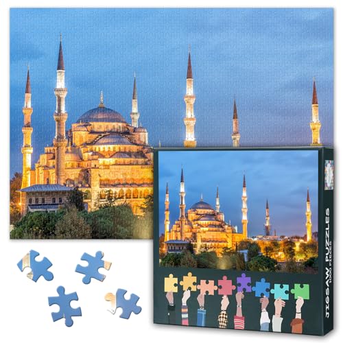 Jigsaw Puzzle 1000 Pieces for Adults Night View of Blue Mosque Istanbul Turkey Islamic Wall Art Cityscape Home Decor Challenging Large Puzzle 27.5x19.7 Inch - color: Artwork-08