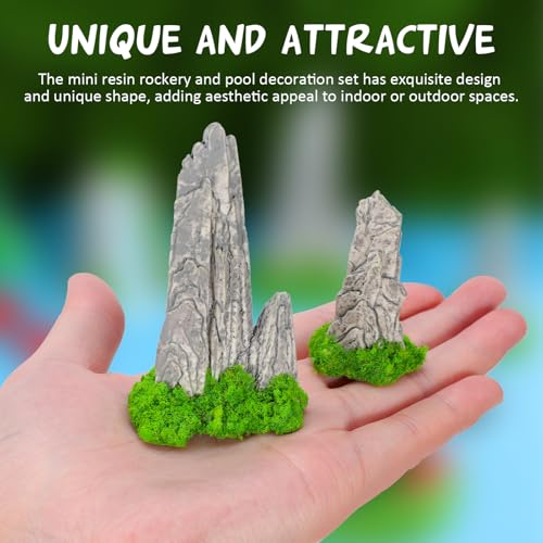 GANAZONO 6 Pcs Miniature Rockery Artificial Mountain Resin Figurines Mini Water Pool Statue for Fish Tank Decorations Mini Zen Garden Accessories Bonsai Ornament Micro Landscape Decor