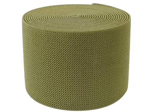 Olive Green Wide Knit Elastic Band for Sewing 3 inch 5yards Double-Side Twill Woven Elastic Heavy Stretch Elastic Spool Band for Sewing Pants Waist-Wigs-Skirts-Craft-DIY Projects - color: Olive #43