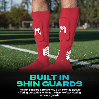 MediCaptain Mini Shin Guards Soccer – Built in Shin Pad Sleeves for Mens, Women, Teens - Small Shin Guards - Lightweight, Breathable Shin Defender Leg Protection - color: Red, size: Maxi (5.5 x 2.8 in)