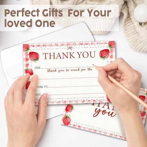 Kids Thank You Cards with Envelopes, Strawberry Theme Fill in the Blank Thank You Notes for Kids, Toddler Stationery Set, Ideal for Birthday Party, Graduation & School Gag Gifts - B08 - color: Strawberry Style