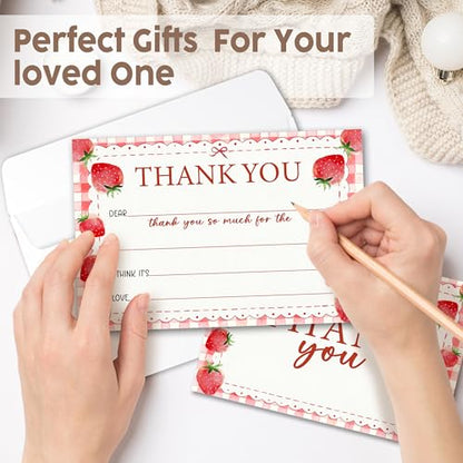 Kids Thank You Cards with Envelopes, Strawberry Theme Fill in the Blank Thank You Notes for Kids, Toddler Stationery Set, Ideal for Birthday Party, Graduation & School Gag Gifts - B08 - color: Strawberry Style