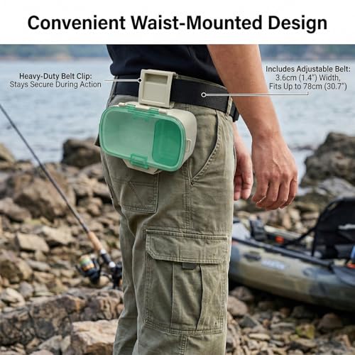 Insulated Fishing Bait Box - Live Bait Cooler for Worms & Nightcrawlers - Waist Mounted Tackle Storage with Adjustable Belt - Portable Bait Bucket for Kayak, Shore & Saltwater Fishing