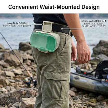 Insulated Fishing Bait Box - Live Bait Cooler for Worms & Nightcrawlers - Waist Mounted Tackle Storage with Adjustable Belt - Portable Bait Bucket for Kayak, Shore & Saltwater Fishing