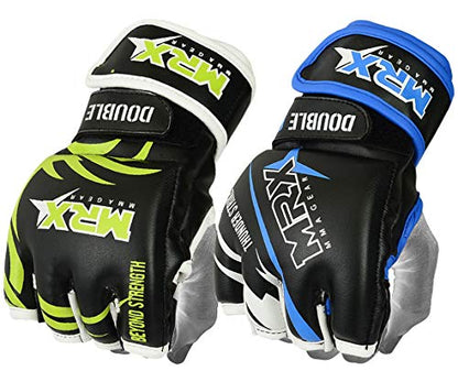 MRX MMA Grappling Gloves for Men Martial Arts Training Fighting Bag Glove Cage Fight Mitts - color: Black/Blue, size: Medium