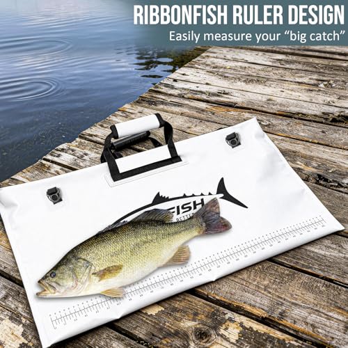 THKFISH Fish Tournament Weigh in Bag for Bass Fishing with Leakproof Zipper | Heavy Duty Live Fish Bags for Caught Fish with Waterproof Zipper and Mesh Liner,Puncture Resistant - color: White-32×19.7in
