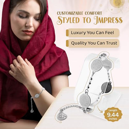 Elegant Ayatul Kursi Bracelet with Allah Pendant - Perfect Islamic Gifts Islamic Jewerly for Women: Ramadan New Year Special Arabic Bracelet - color: Silver