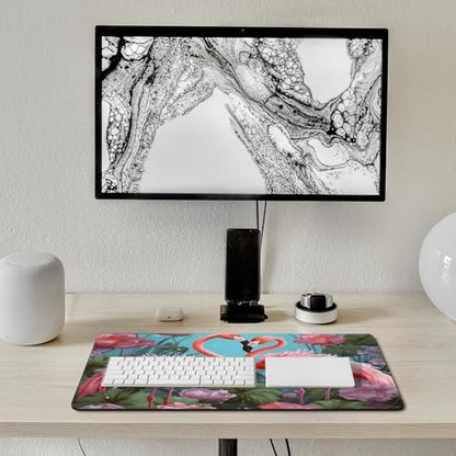 Large Size Gaming Mouse Pad Flamingo Love Flowers Desk Mat Non-Slip Base Waterproof Desktop Writing Pad for Office Home - color: Flamingo Love Flowers, size: 40X75cm