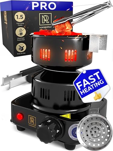 PRO Hookah Coal Burner for Hookah – Professional FIRE Tower Multipurpose Electric Stove for Coals Burner for Shisha, Free Hooka Tongs, Sisha Charcoal Heater for Shisha Cubes by M. ROSENFELD - color: Black PRO version