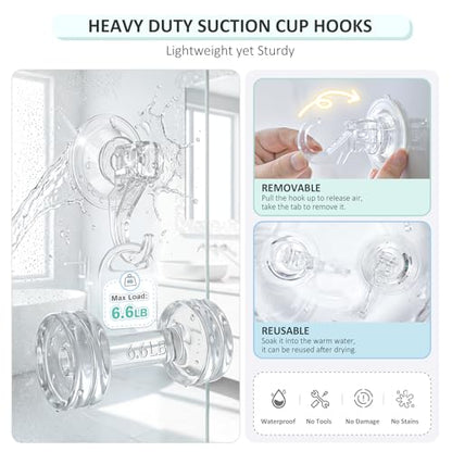 VIS'V Shower Suction Cup Hooks, Removable and Reusable, Clear, Small, 2 Pcs | Clear Invisible Design, Locking Suction Technology, Dual Vacuum Suction, Heavy Duty, Fits for Smooth Flat Surfaces