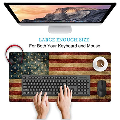 Desk Mat, Extended Gaming Mouse Pad, Large Keyboard Mouse Mat XXL, American Flag Full Desktop Mousepad with Stitched Edges & Non Slip Rubber Base Mice Pad for Office and Home 31.5"x15.75" - color: B-dark Red Flag
