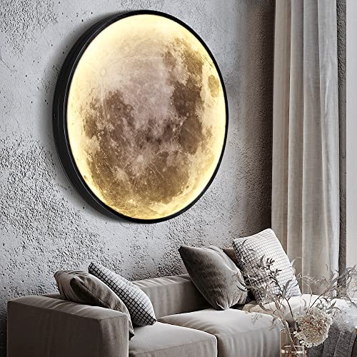 Dimmable Moon Wall Light 23.6 inch Wall Lights with Remote Control Plug-in Modern LED Wall Light, 30W Black Wall Lamp Indoor Wall Mounted Ceiling Light Fixture for Living Room Hallway Stairs Shops - size: 23.6 Inch