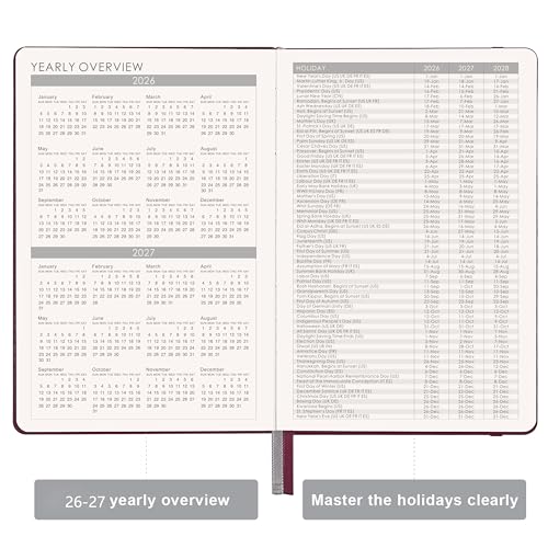 Planner 2026-2027 - Jul. 2026 - Jun. 2027, Academic Planner 2026-2027, Leather Planners Weekly and Monthly, 6.3" x 8.4", Hardcover with Back Pocket + Thick Paper + Twin-Wire Binding - Wine Red - color: Wine Red