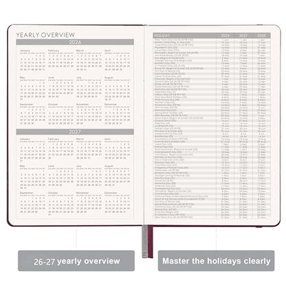 Planner 2026-2027 - Jul. 2026 - Jun. 2027, Academic Planner 2026-2027, Leather Planners Weekly and Monthly, 6.3" x 8.4", Hardcover with Back Pocket + Thick Paper + Twin-Wire Binding - Wine Red - color: Wine Red