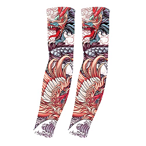 UV Sun Protection Arm Sleeves for Men & Women-UPF 50+ Sports Compression Cooling Sleeve-Unique TATTOO SLEEVE gift - color: Dragon and Phoenix