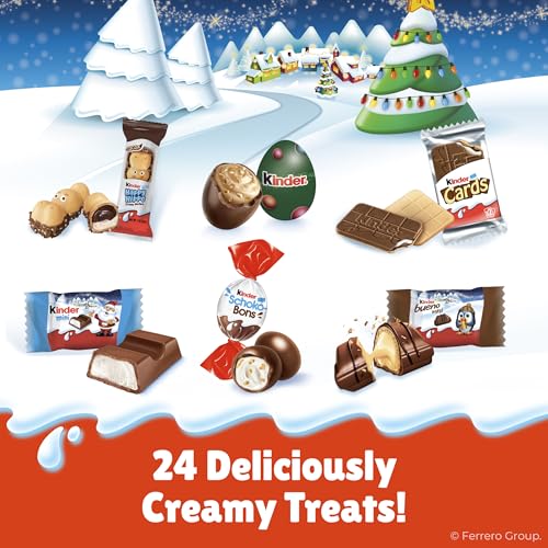 Kinder 2025 Chocolate Advent Calendar, 24 Individually Wrapped Pieces, Chocolate Candy Christmas Holiday Treats, 6.9 oz