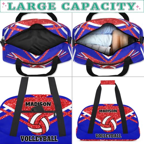 Custom Names Volleyball Bag, Personalized Name Gymnastics Sport Bag Women, Red Bling Glittering with Royal Blue (not real glitter) - color: Red Blue