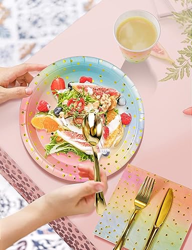 Nkaiso 141Pcs Rainbow Paper Plates and Napkins Party Supplies for20 - color: Rainbow