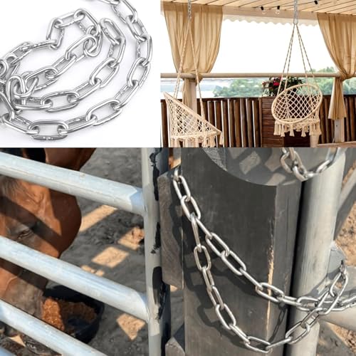 Heavy Duty Stainless Steel Chain, Hanging Safety Link Chain Fitness Chain Weight Lifting Chains with Carabiners for Home Gym Hammock Swing Hanging Chair Punching Bags - color: 1 Stainless Steel Chain + 2 Carabiners
