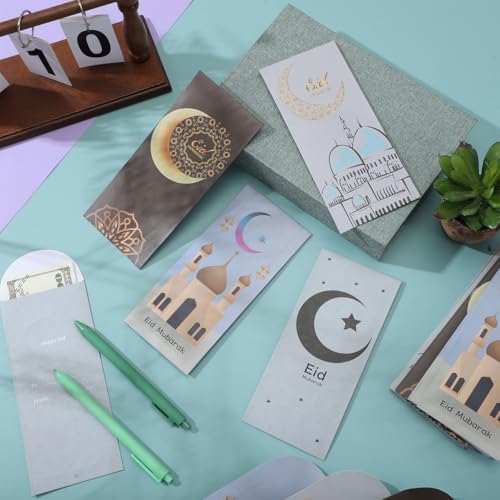 VALICLUD 36Pcs Eid Money Envelopes Ramadan Cards Gift Note Card Envelopes Small Cash Gift Money Bag for Eid Mubarak Celebration 7.08X3.14In