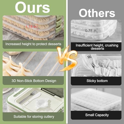 Food Storage Containers with Lids, Plastic Cookie Storage Containers Airtight, 4-Layer Stackable Food Containers with Handle&Dessert Cutlery Storage Dumpling Storage Box Cookie Carrier