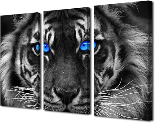 Tiger Wall Art Tigers Blue Eyed Close-up Picture Printed on Canvas Wall Decor Paintings Tiger Decorations Posters Artwork Framed 3 Piece Ready to Hang(24''Wx16''H) - color: Artwork-01, size: 24L" x 16W"