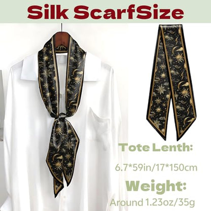 Head Hair Scarf Neck Silk Feeling Scarves Long Thin Satin Fashion Handbag Cute Decoration Women Girls 59 * 6.7'' - color: O-2-sun Moon