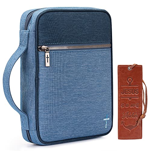 Montana West Bible Cover for Women Men with Leather Bookmark Book Carrying Cases Church Bag for Outdoor Protective - color: Navy