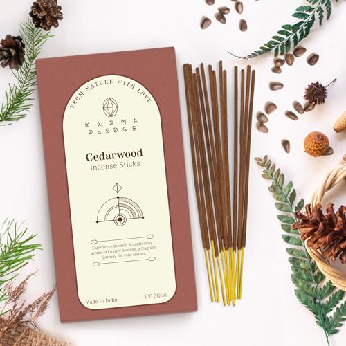 KarmaPledge Cedarwood Incense Sticks, Burn Time 45-60 Min, 100 Sticks - color: Cedarwood, size: 100 Hand Dipped Sticks