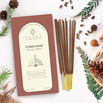 KarmaPledge Cedarwood Incense Sticks, Burn Time 45-60 Min, 100 Sticks - color: Cedarwood, size: 100 Hand Dipped Sticks