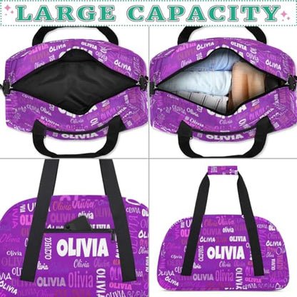 Custom Name Dance Bag Girls, Personalized Name Gymnastics Sport Cheerleader Bag, Barrel Ballet Duffel Bag Women, Dark Purple - color: Color20