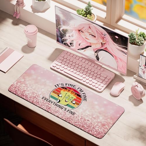 Desk Mat Pad,Large XXL Extended Mouse Pad Mat for Desktop Keyboard | 35''×15.6'' XXL Extended Gaming Mouse Pad with Non-slip Base Desk Matt Mousepad for Computer,Office,Keyboard and Laptop - color: A8-Pink Fire