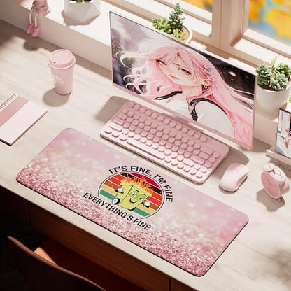 Desk Mat Pad,Large XXL Extended Mouse Pad Mat for Desktop Keyboard | 35''×15.6'' XXL Extended Gaming Mouse Pad with Non-slip Base Desk Matt Mousepad for Computer,Office,Keyboard and Laptop - color: A8-Pink Fire