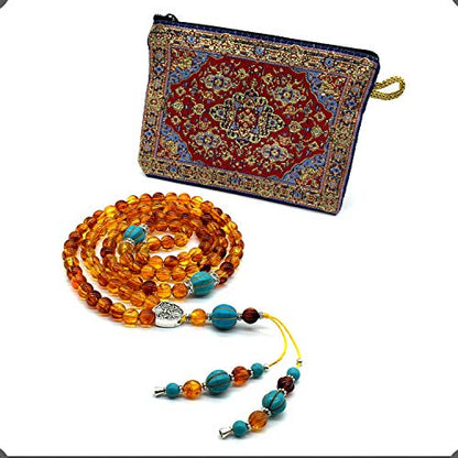 Special Prayer Beads Series -99 beads- Tesbih Tasbih Tasbeeh Misbaha Masbaha Subha Sebha Sibha (Honey Color Imitation Amber -8 mm Beads-) - color: Honey Color Imitation Amber -8 mm Beads-
