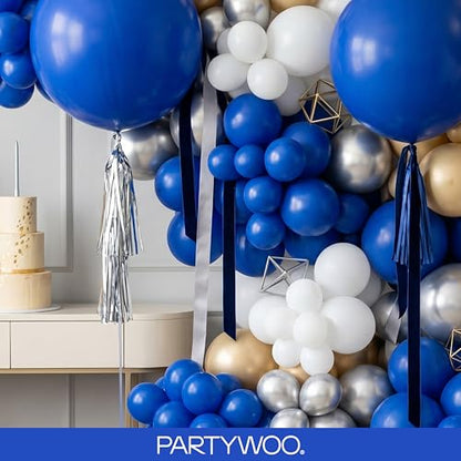 PartyWoo 로열 블루 풍선 152피스 다양한 사이즈 팩 45.7cm(18인치), 30.5cm(12인치), 25.4cm(10인치), 12.7cm(5인치) 다크 블루 풍선 아치 키트, 베이비 샤워, 성별, 졸업 해저 생일 파티 장식, 블루-Y59 - color: 블루-y59